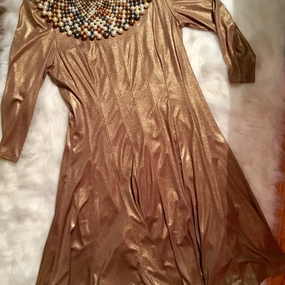 Stunning Gold Leslie Fay Cocktail Dress